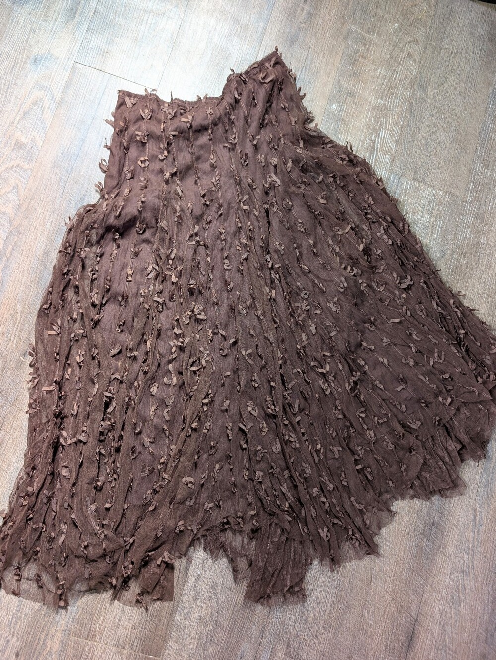 Handkerchief Hem Brown Tulle Ribbon Midi Skirt